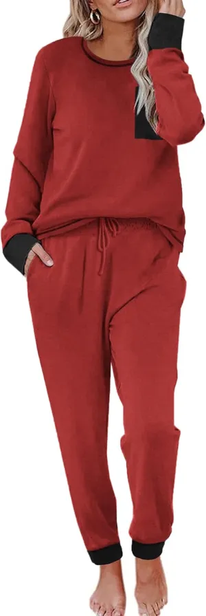 Ekouaer Pajamas Women's Long Sleeve Pj Set Soft 2 Piece Loungewear Sleepwear with Jogger Pants XS-3XL