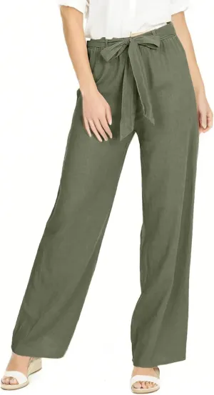 fanmpghleoo Plus Size Linen Pants for Women Casual Adjustable Tie Knot High Waisted Work Pants Loose Fit Comfy Lounge Pants