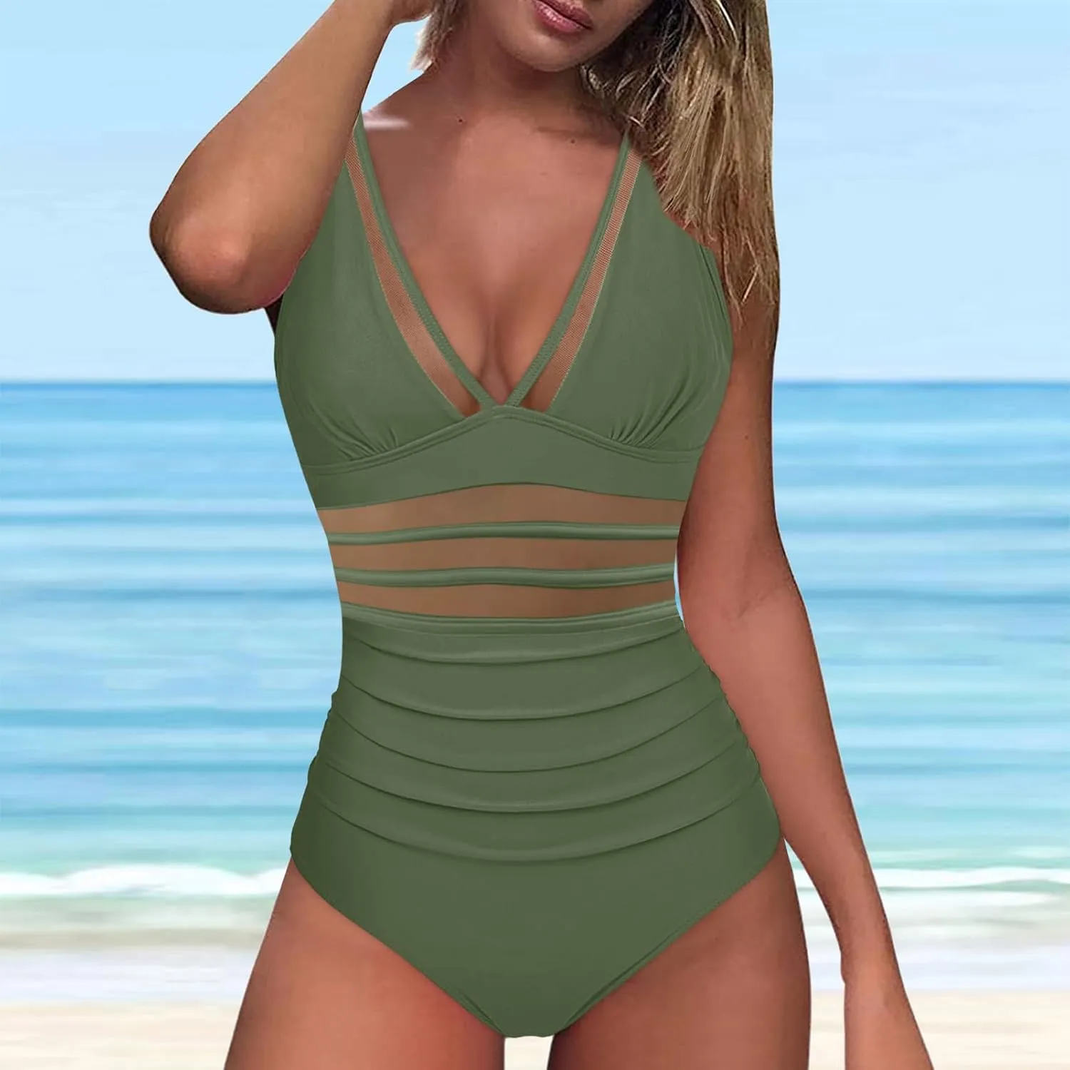 Firzero Swim Suits for Women 2024 Tummy Control One/Two Piece Bathing Suits Sexy Mesh High Waistd Swimsuits Push Up Swimwear