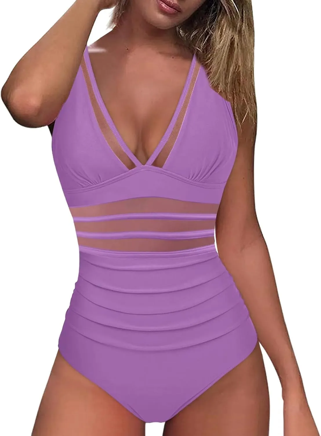 Firzero Swim Suits for Women 2024 Tummy Control One/Two Piece Bathing Suits Sexy Mesh High Waistd Swimsuits Push Up Swimwear