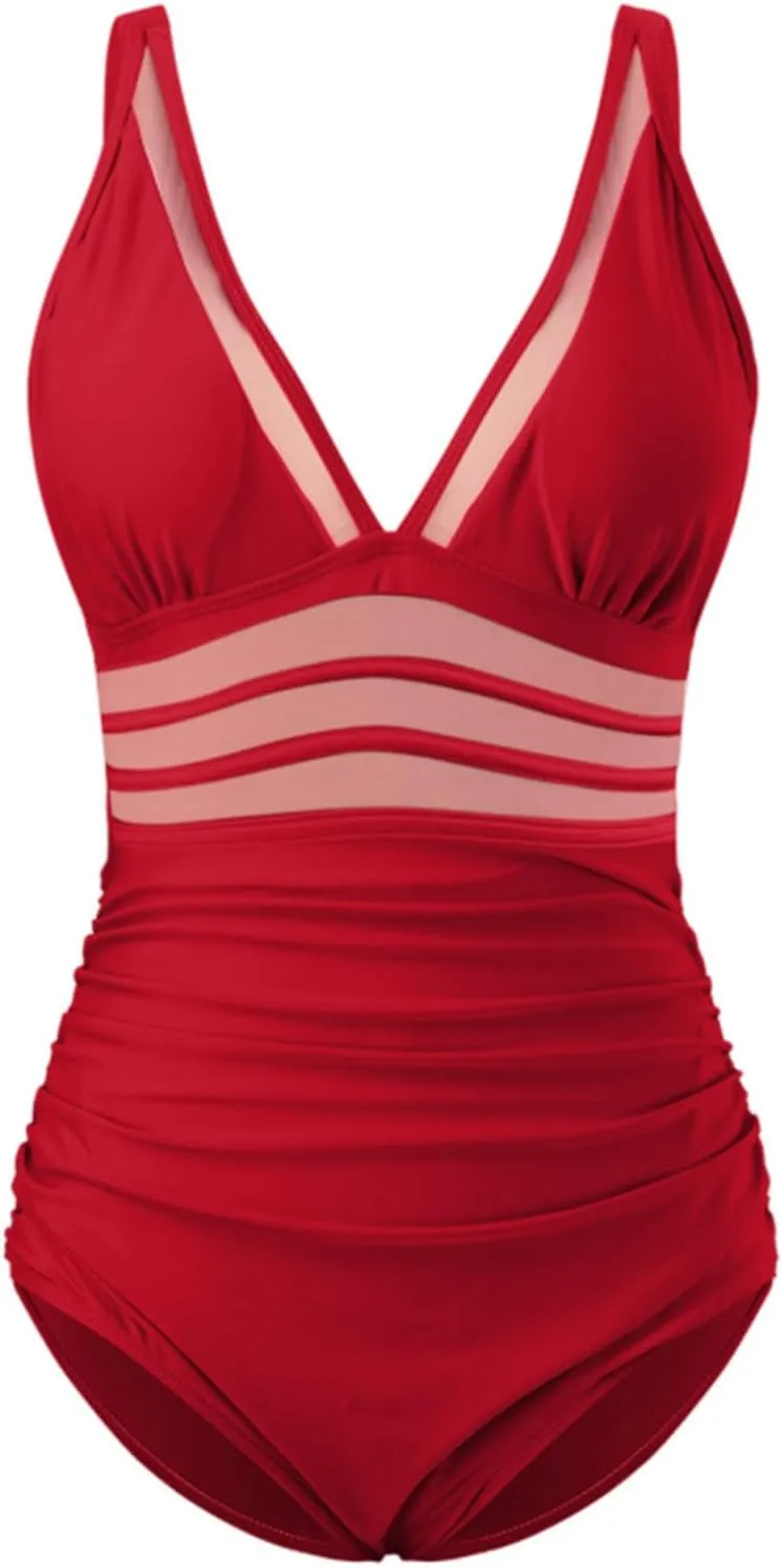 Firzero Swim Suits for Women 2024 Tummy Control One/Two Piece Bathing Suits Sexy Mesh High Waistd Swimsuits Push Up Swimwear