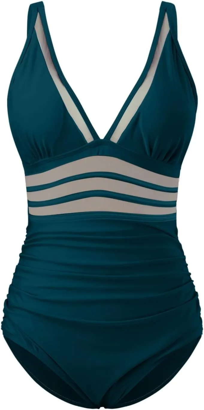 Firzero Swim Suits for Women 2024 Tummy Control One/Two Piece Bathing Suits Sexy Mesh High Waistd Swimsuits Push Up Swimwear