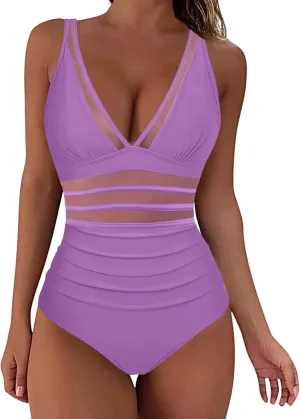 Firzero Swim Suits for Women 2024 Tummy Control One/Two Piece Bathing Suits Sexy Mesh High Waistd Swimsuits Push Up Swimwear