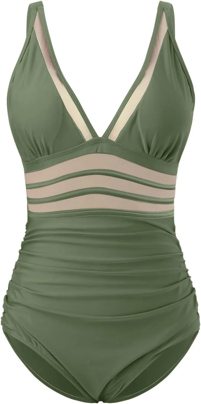 Firzero Swim Suits for Women 2024 Tummy Control One/Two Piece Bathing Suits Sexy Mesh High Waistd Swimsuits Push Up Swimwear