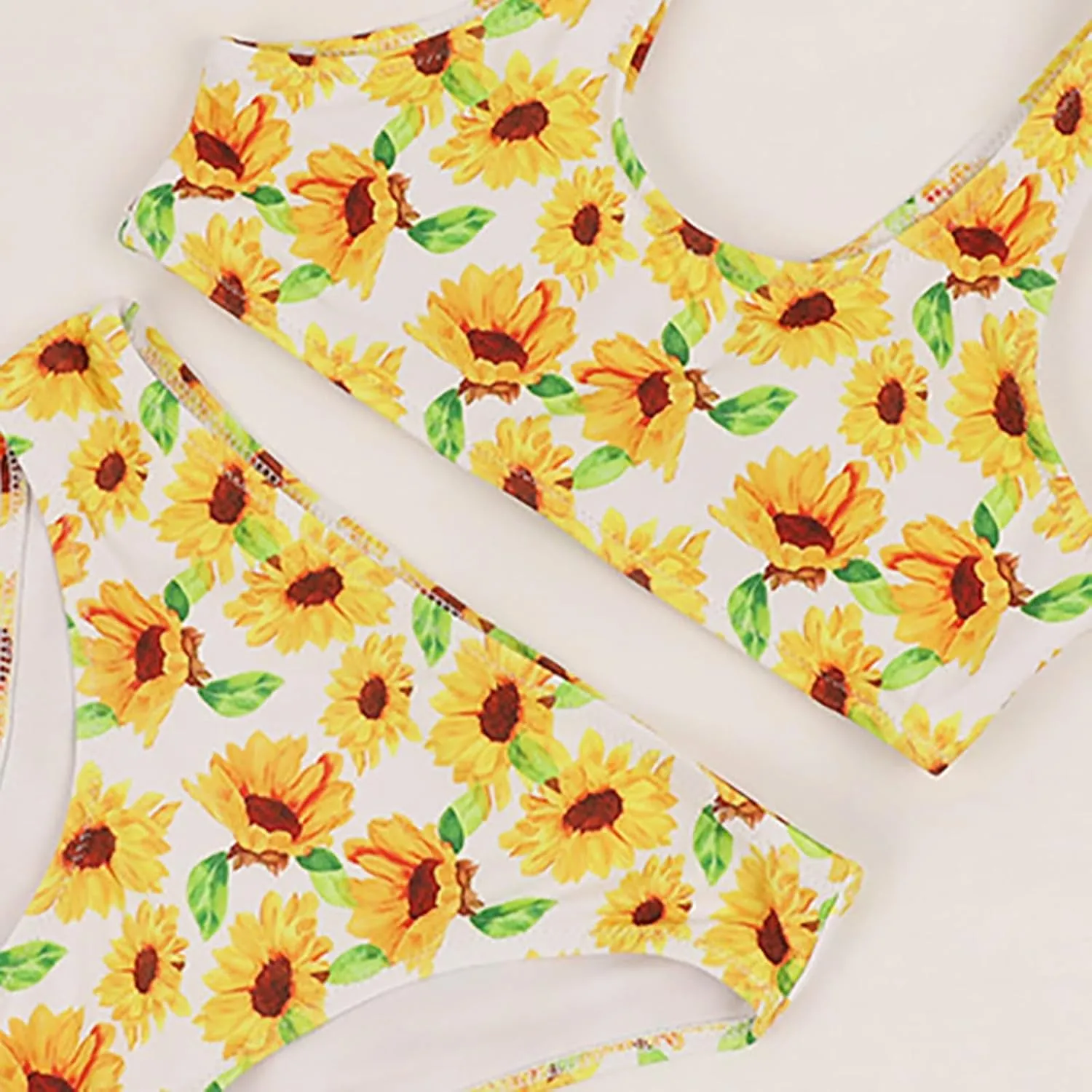 Girls 2 Piece Swimsuits Sunflower Quick Dry Bikini Sets Swimming Bathing Suit Beach Sport Athletic Teen Girls Swimwear
