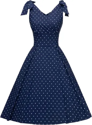 GownTown Women's 1950s V-Neck Adjustable Bowknot Swing Cocktail Dress