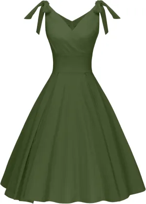 GownTown Women's 1950s V-Neck Adjustable Bowknot Swing Cocktail Dress