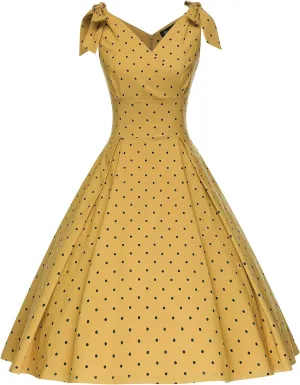 GownTown Women's 1950s V-Neck Adjustable Bowknot Swing Cocktail Dress