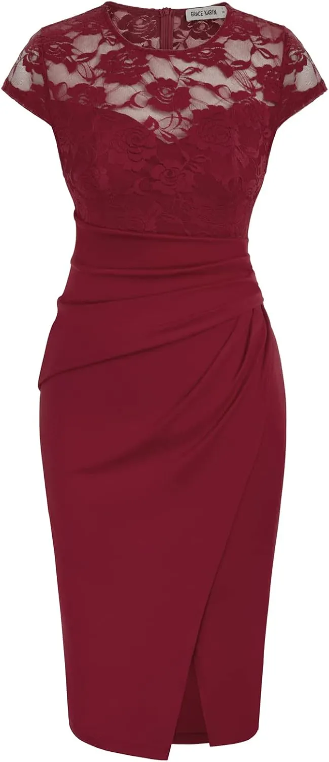 GRACE KARIN Women's Sleeveless Lace Party Cocktail Dress Wrap Ruched Bodycon Dresses