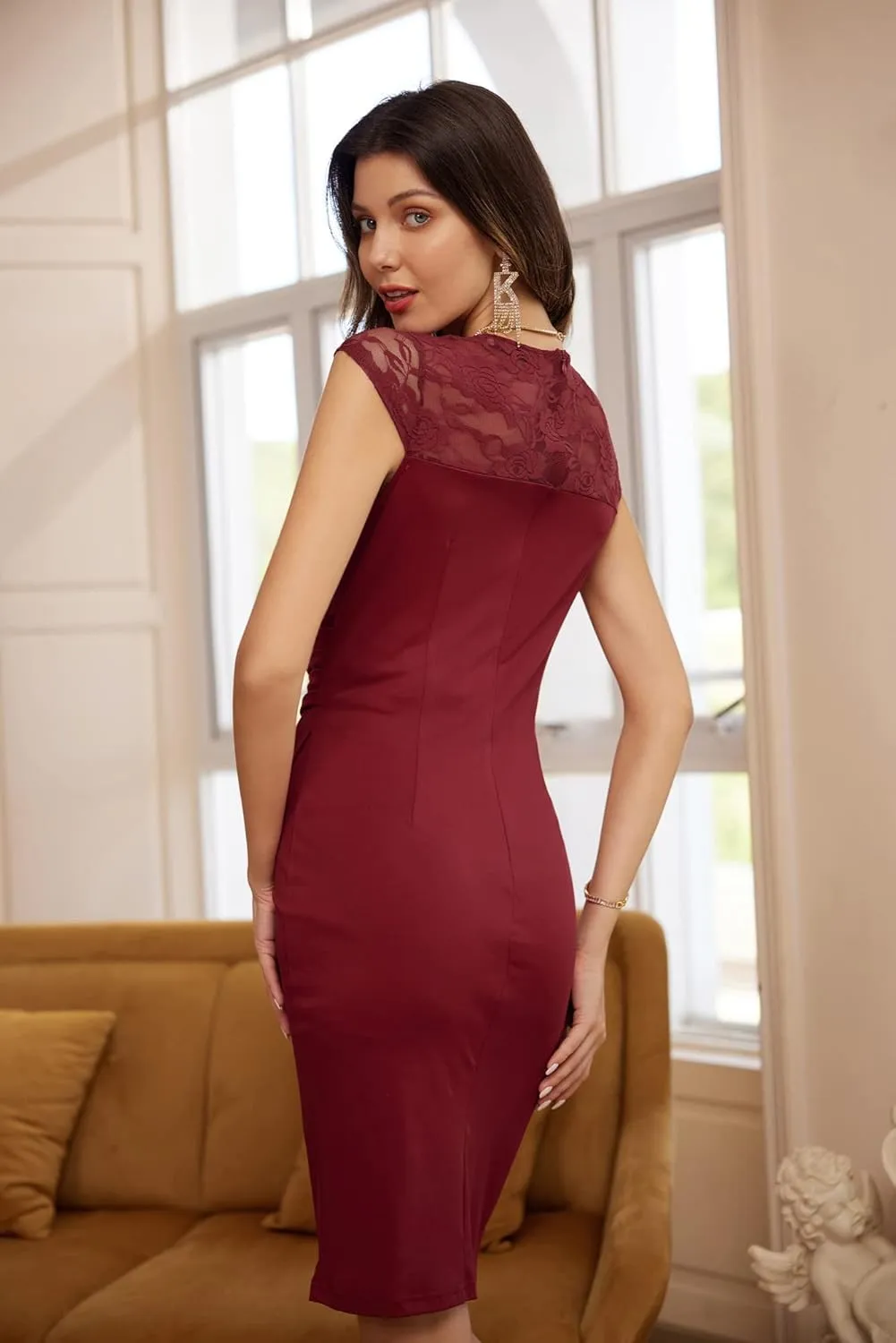 GRACE KARIN Women's Sleeveless Lace Party Cocktail Dress Wrap Ruched Bodycon Dresses