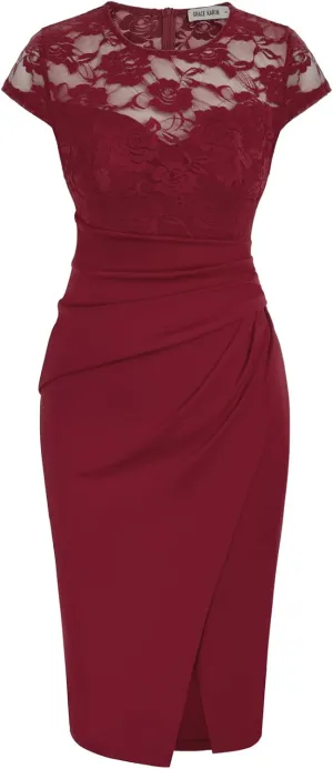 GRACE KARIN Women's Sleeveless Lace Party Cocktail Dress Wrap Ruched Bodycon Dresses