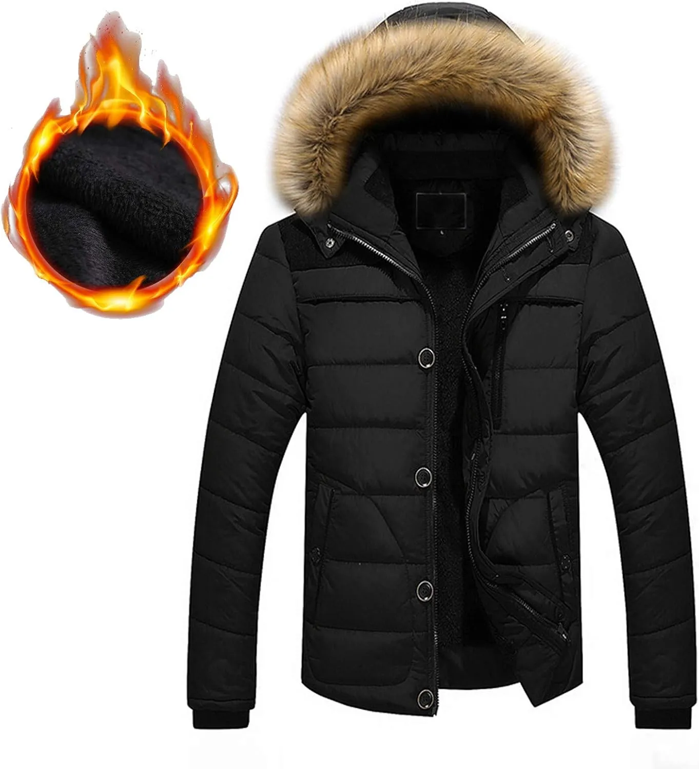 Heavyweight Puffer Jacket for Men Parka Winter Coat with Hooded Warm Thicken Ski Coat Big and Tall Anorak Jackets