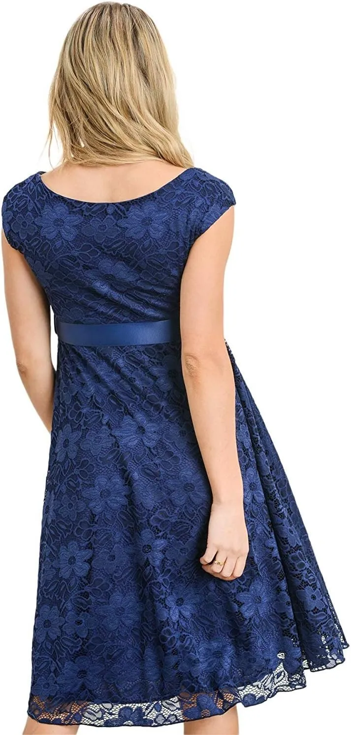 HELLO MIZ Maternity Floral Lace Baby Shower Party Cocktail Dress with Ribbon Waist