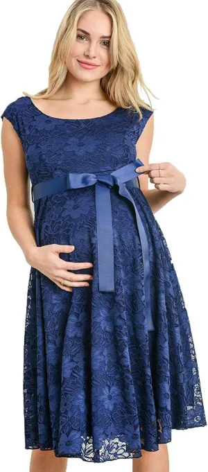 HELLO MIZ Maternity Floral Lace Baby Shower Party Cocktail Dress with Ribbon Waist