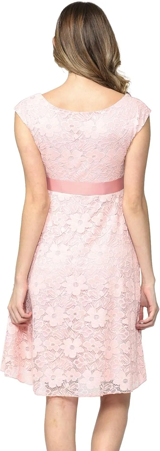 HELLO MIZ Maternity Floral Lace Baby Shower Party Cocktail Dress with Ribbon Waist
