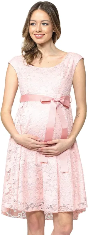 HELLO MIZ Maternity Floral Lace Baby Shower Party Cocktail Dress with Ribbon Waist