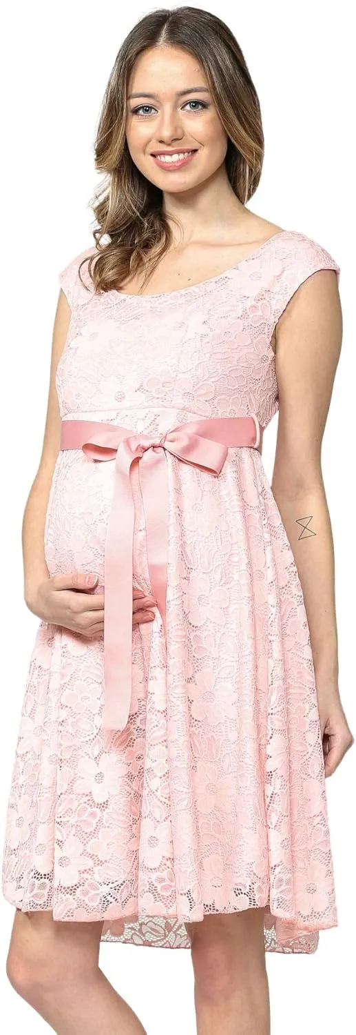 HELLO MIZ Maternity Floral Lace Baby Shower Party Cocktail Dress with Ribbon Waist