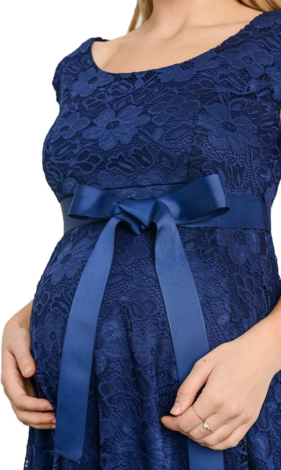 HELLO MIZ Maternity Floral Lace Baby Shower Party Cocktail Dress with Ribbon Waist
