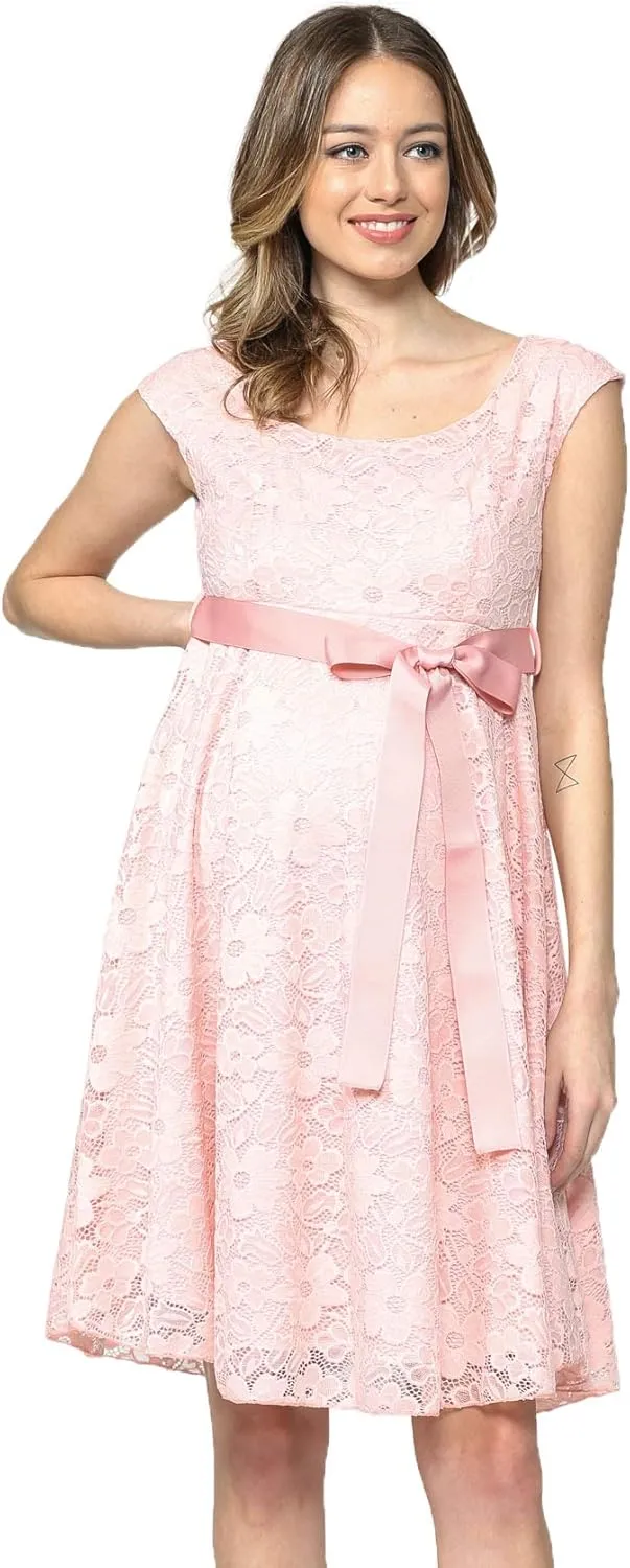 HELLO MIZ Maternity Floral Lace Baby Shower Party Cocktail Dress with Ribbon Waist