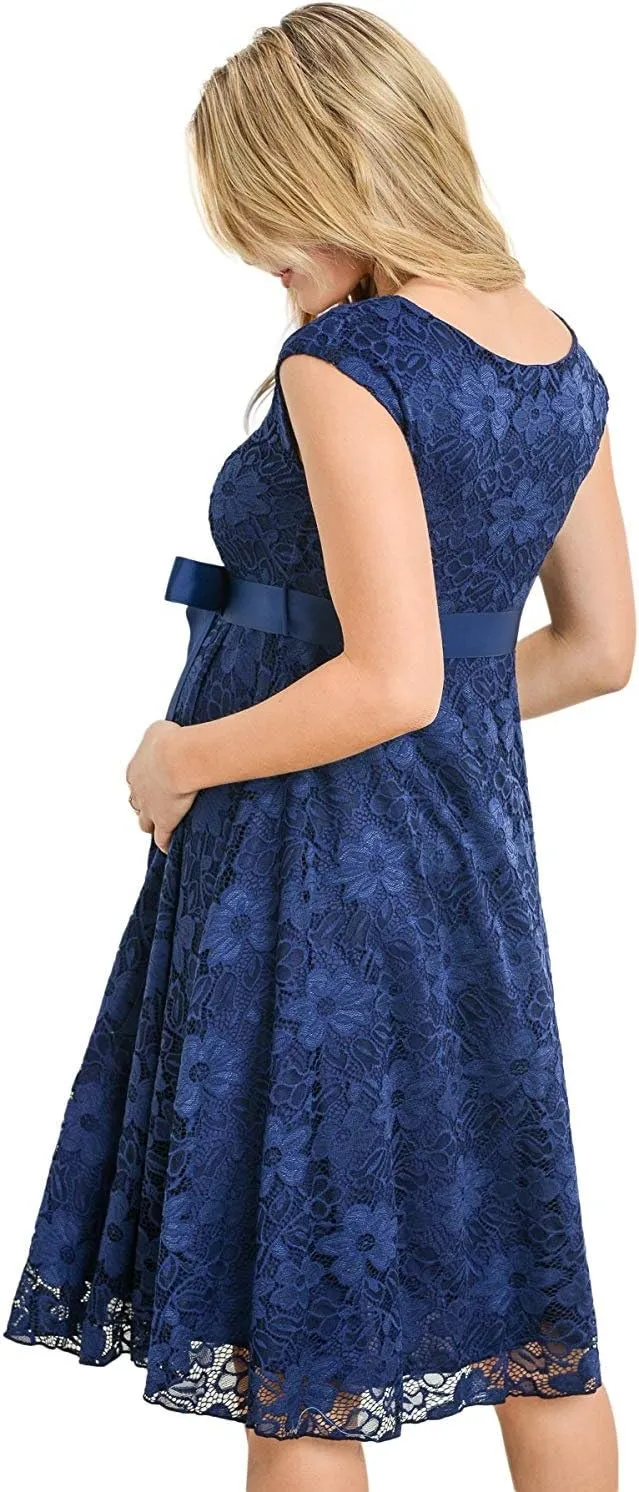 HELLO MIZ Maternity Floral Lace Baby Shower Party Cocktail Dress with Ribbon Waist