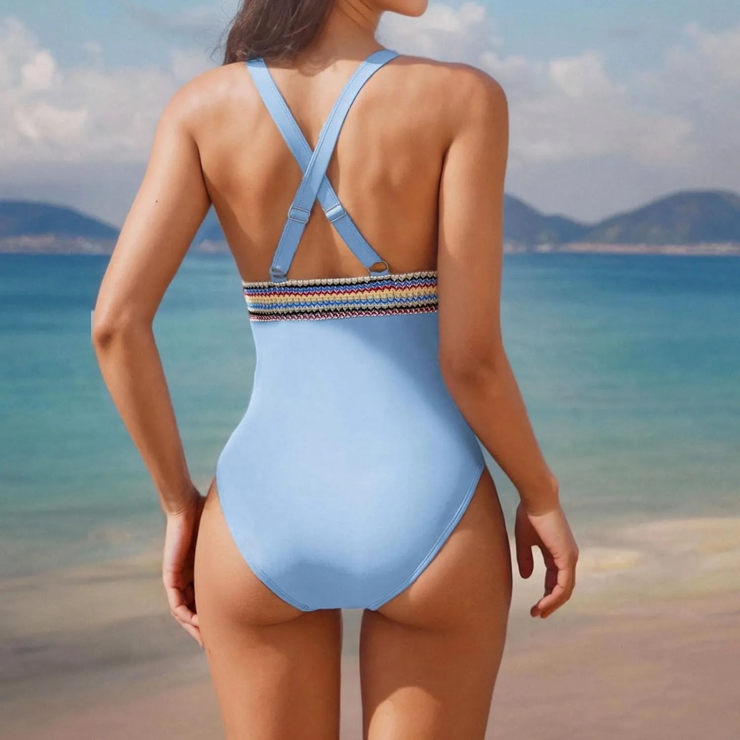 hlysgo Women Swimsuits One Piece Tummy Control Slimming Bathing Suits Color Block Modest Swim Suit Athletic V Neck Swimwear