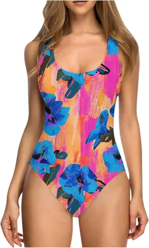 hlysgo Womens One Piece Swimsuits Tummy Control Athletic Bathing Suit 2025 Trendy Floral Print Modest Monokini Swimwear