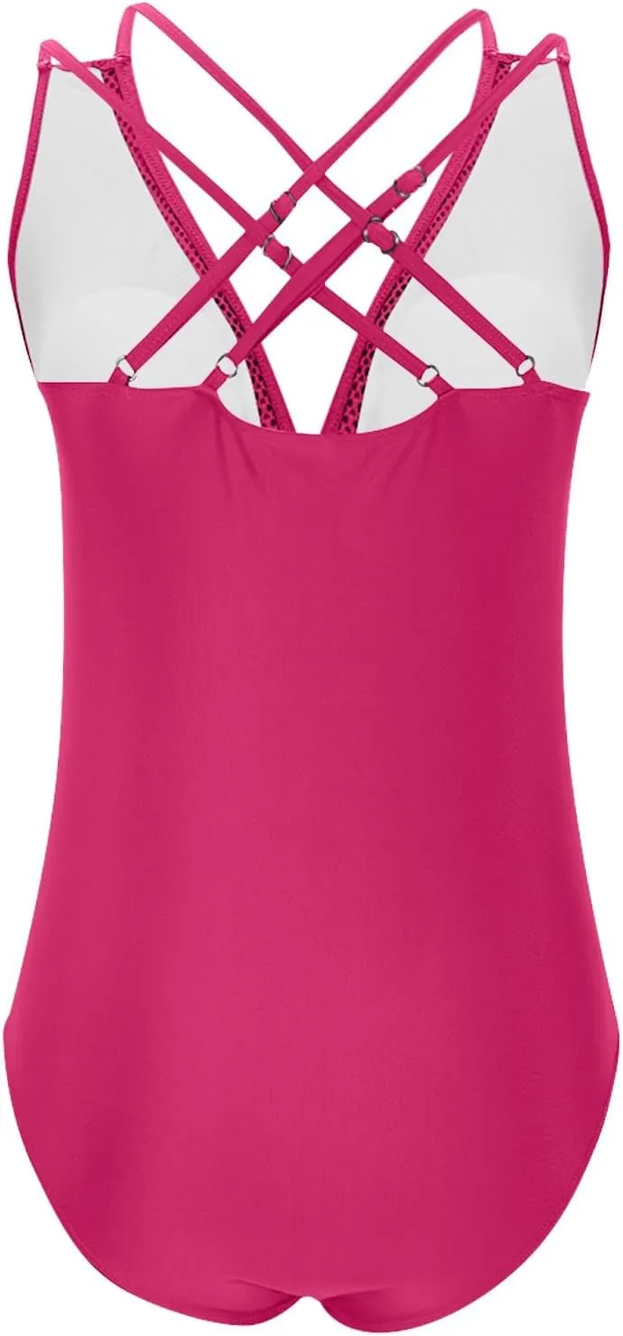 hlysgo Womens Swimsuits One Piece Slimming Deep V Neck Bathing Suit Tummy Control Mesh Patchwork Athletic Swimwear Monokini