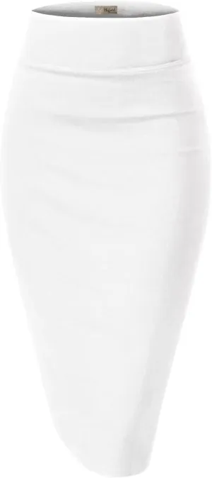 Hybrid & Company Women's Premium Nylon Ponte Stretch High Waist Pencil Suit Skirt Below Knee