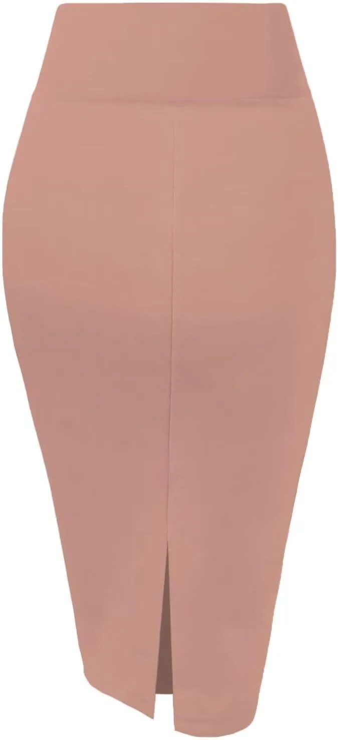 Hybrid & Company Women's Premium Nylon Ponte Stretch High Waist Pencil Suit Skirt Below Knee
