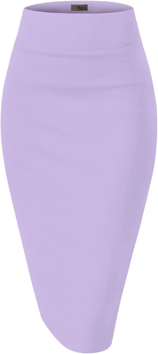 Hybrid & Company Women's Premium Nylon Ponte Stretch High Waist Pencil Suit Skirt Below Knee