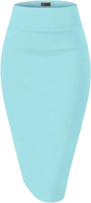 Hybrid & Company Women's Premium Nylon Ponte Stretch High Waist Pencil Suit Skirt Below Knee