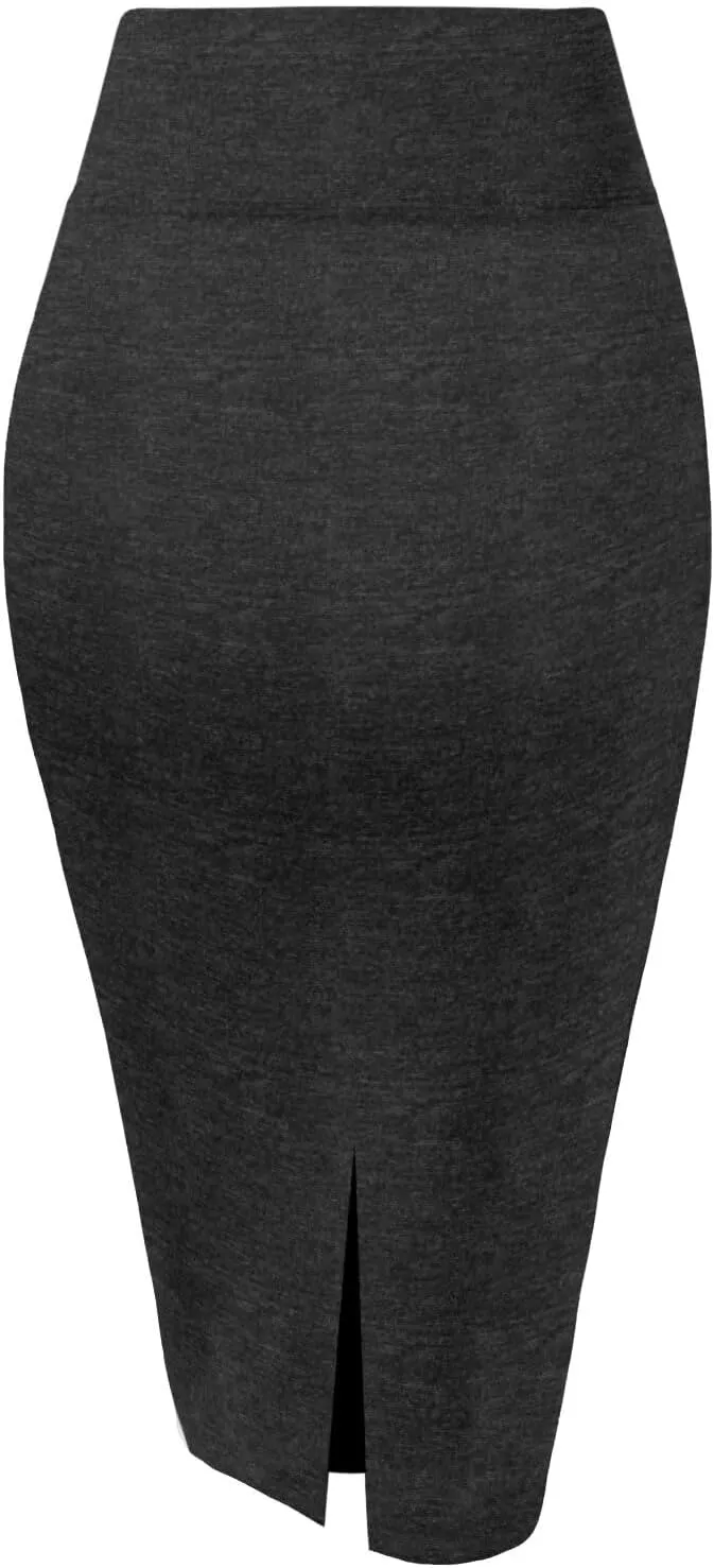Hybrid & Company Women's Premium Nylon Ponte Stretch High Waist Pencil Suit Skirt Below Knee