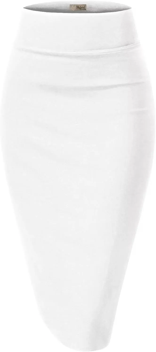 Hybrid & Company Women's Premium Nylon Ponte Stretch High Waist Pencil Suit Skirt Below Knee