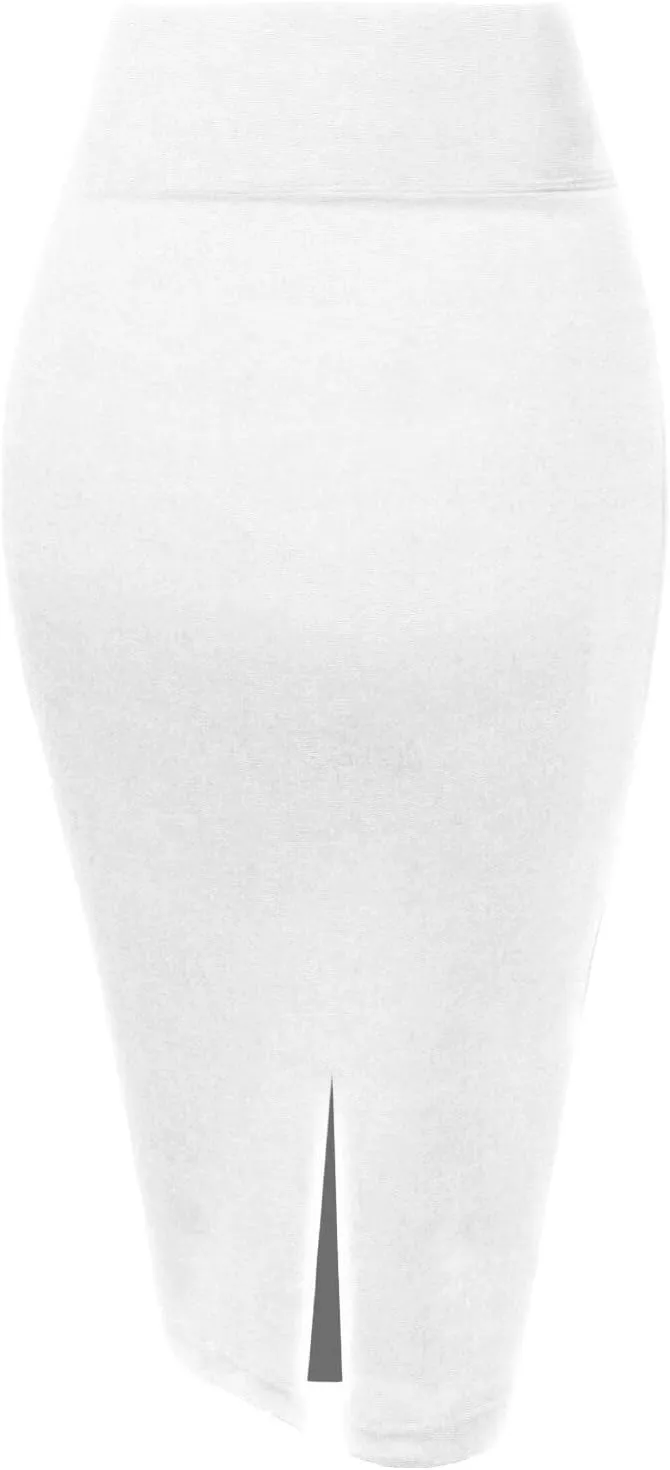Hybrid & Company Women's Premium Nylon Ponte Stretch High Waist Pencil Suit Skirt Below Knee