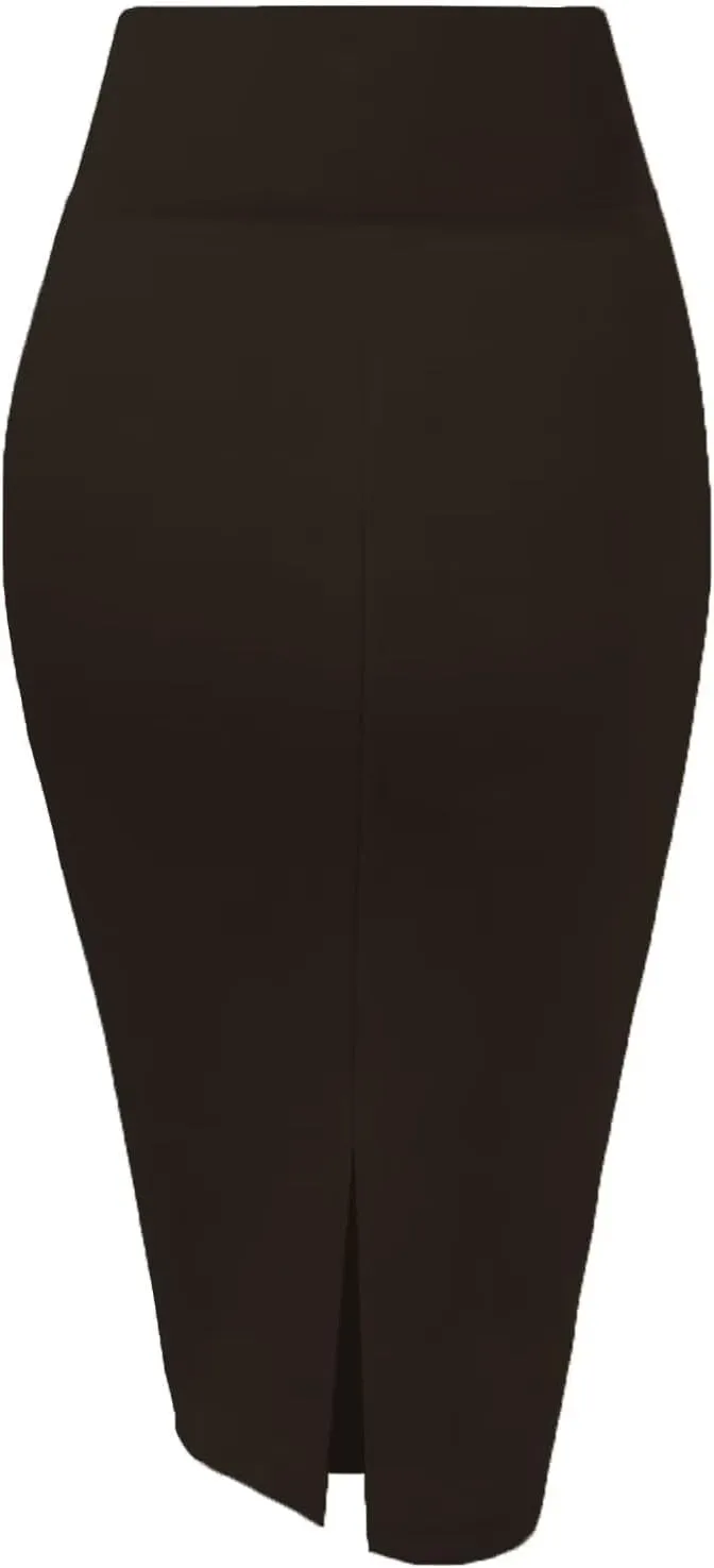 Hybrid & Company Women's Premium Nylon Ponte Stretch High Waist Pencil Suit Skirt Below Knee