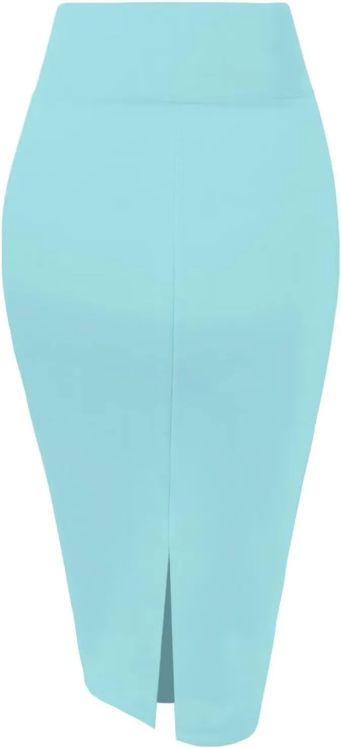 Hybrid & Company Women's Premium Nylon Ponte Stretch High Waist Pencil Suit Skirt Below Knee