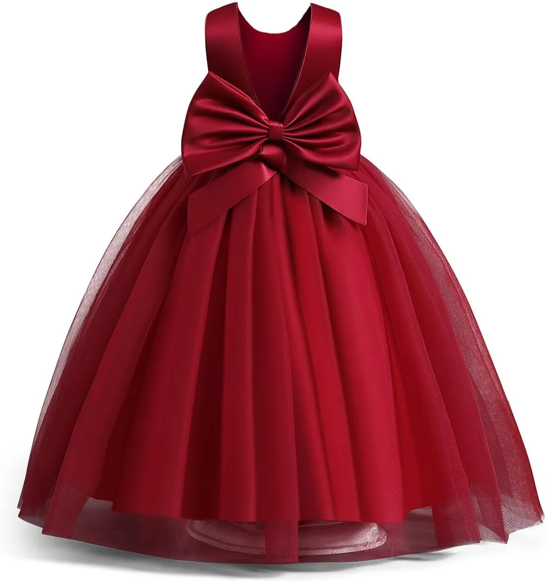 IDOPIP Girls Elegant Formal Sparkle Sequins Tulle Dress Wedding Bridesmaid Dress Satin Bow Tie Christening Prom Party Gown