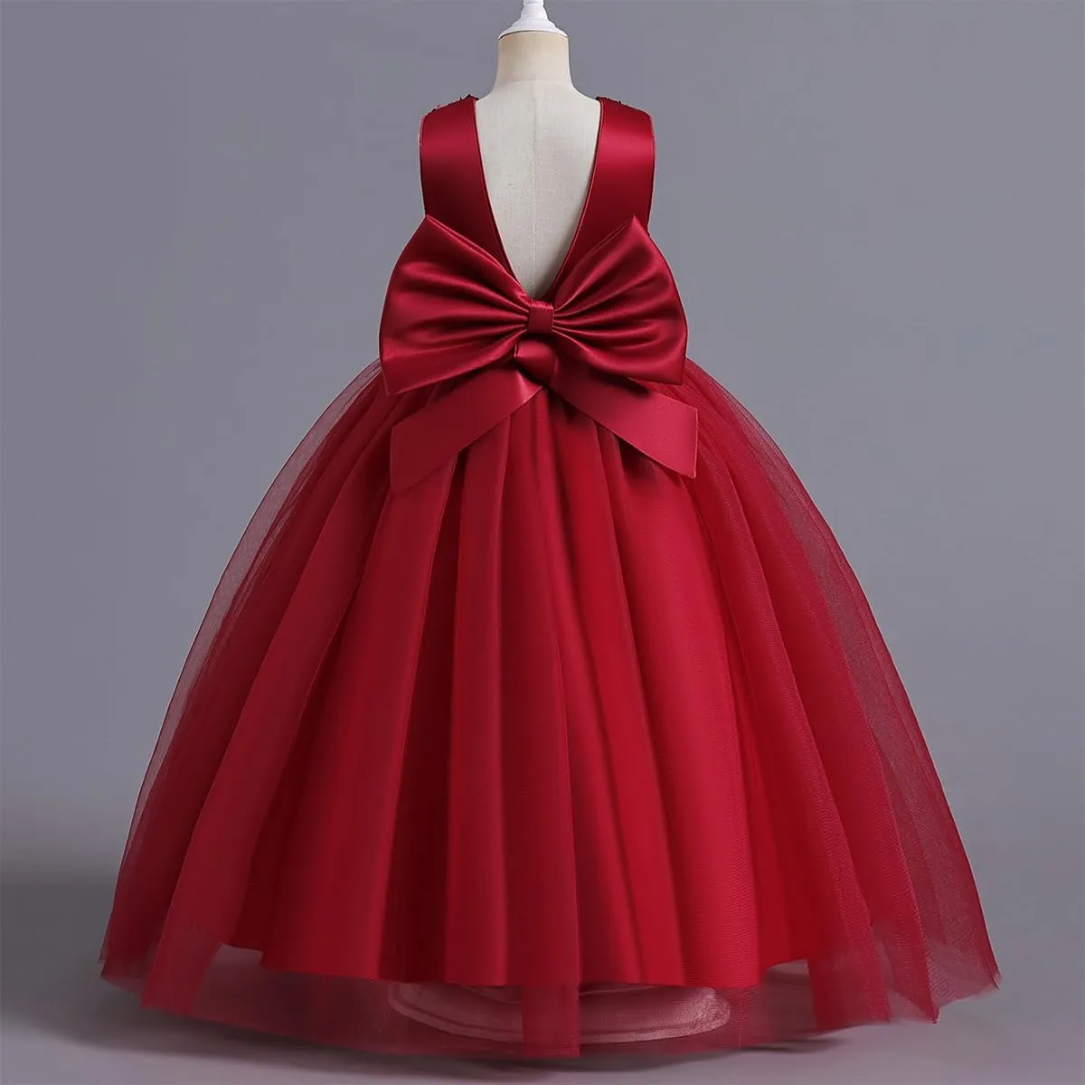 IDOPIP Girls Elegant Formal Sparkle Sequins Tulle Dress Wedding Bridesmaid Dress Satin Bow Tie Christening Prom Party Gown