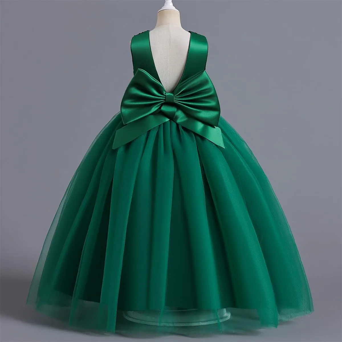 IDOPIP Girls Elegant Formal Sparkle Sequins Tulle Dress Wedding Bridesmaid Dress Satin Bow Tie Christening Prom Party Gown