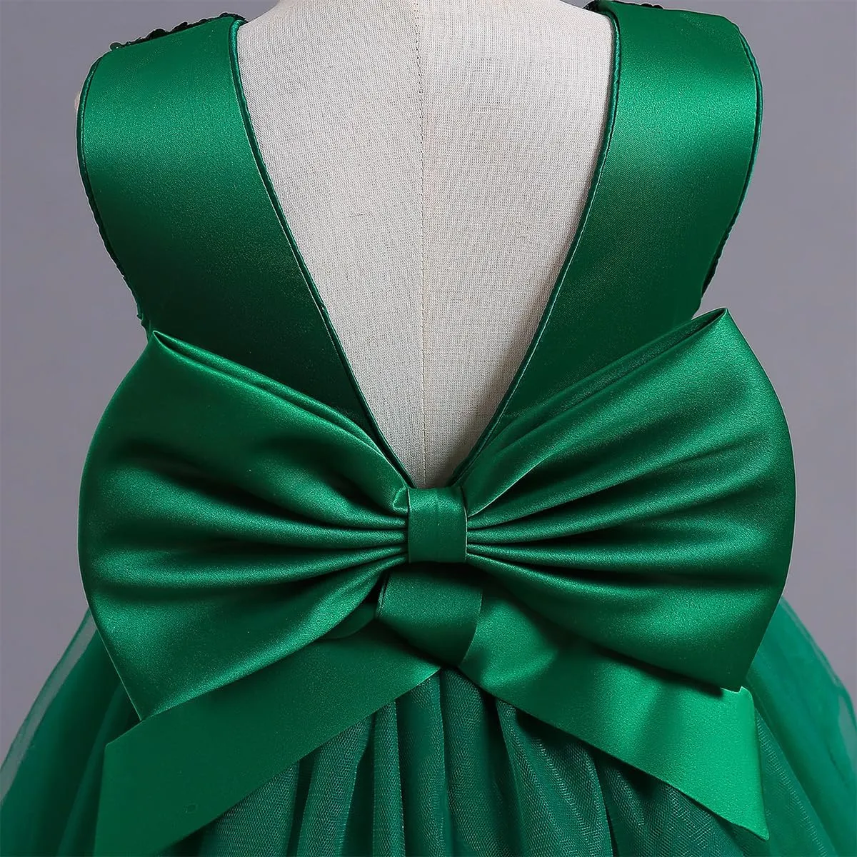 IDOPIP Girls Elegant Formal Sparkle Sequins Tulle Dress Wedding Bridesmaid Dress Satin Bow Tie Christening Prom Party Gown