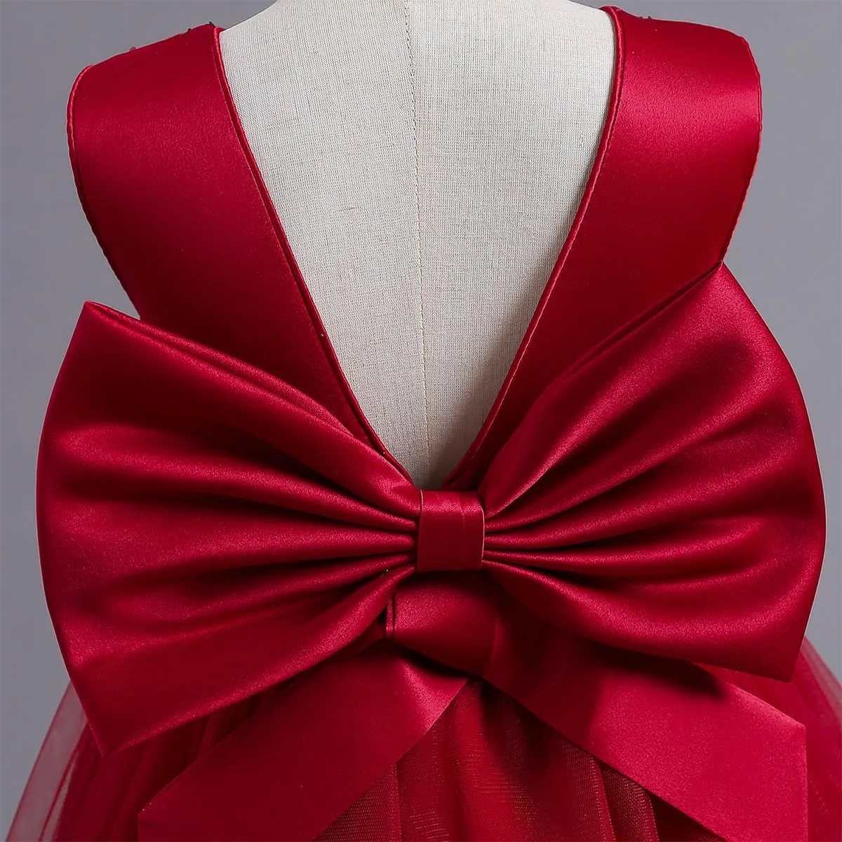 IDOPIP Girls Elegant Formal Sparkle Sequins Tulle Dress Wedding Bridesmaid Dress Satin Bow Tie Christening Prom Party Gown