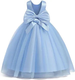 IDOPIP Girls Elegant Formal Sparkle Sequins Tulle Dress Wedding Bridesmaid Dress Satin Bow Tie Christening Prom Party Gown