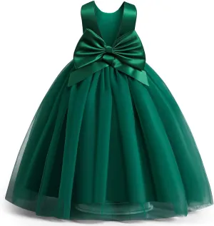 IDOPIP Girls Elegant Formal Sparkle Sequins Tulle Dress Wedding Bridesmaid Dress Satin Bow Tie Christening Prom Party Gown
