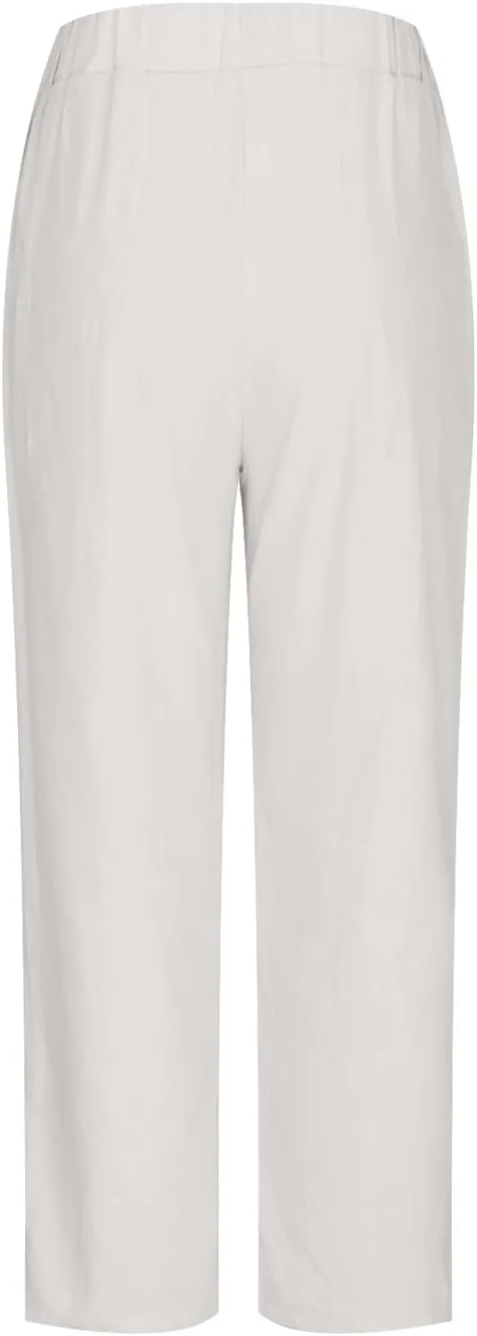 JOAU High Waisted Wide Leg Pants for Women Casual Elastic Trousers with Pockets Cotton Linen Long Straight Leg Solid Pants