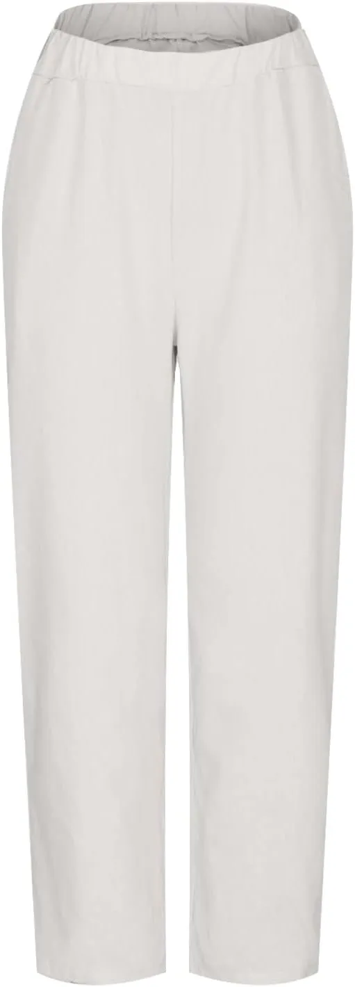 JOAU High Waisted Wide Leg Pants for Women Casual Elastic Trousers with Pockets Cotton Linen Long Straight Leg Solid Pants
