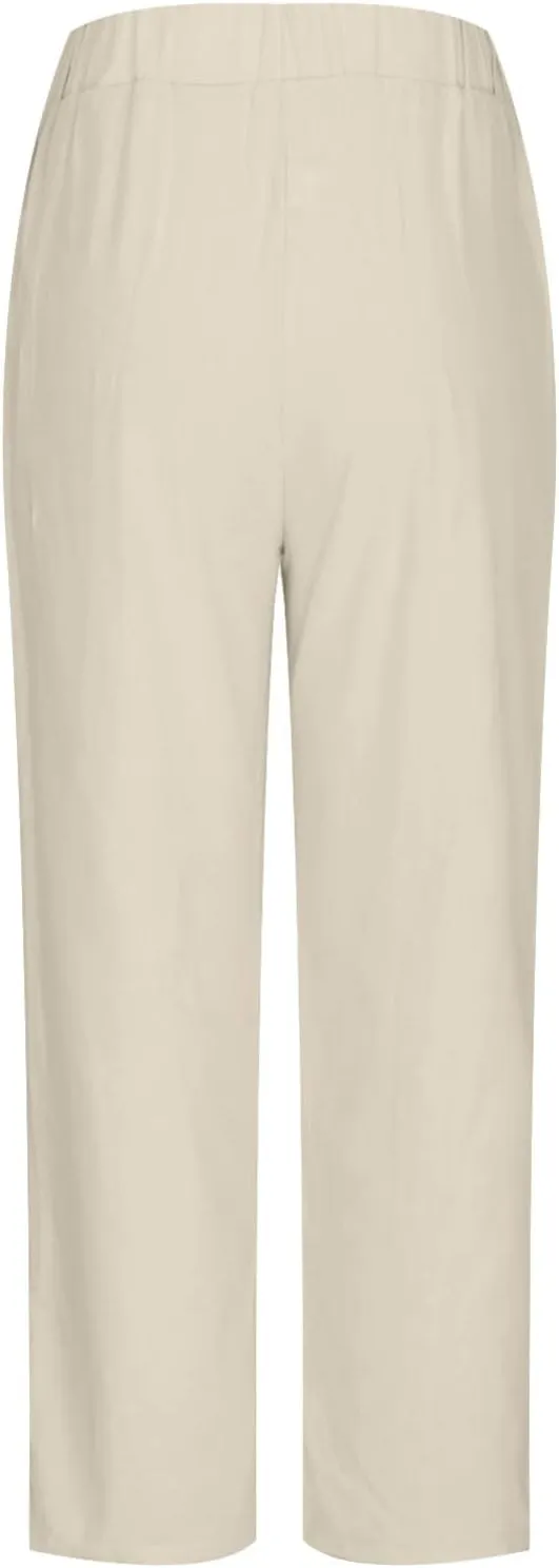 JOAU High Waisted Wide Leg Pants for Women Casual Elastic Trousers with Pockets Cotton Linen Long Straight Leg Solid Pants