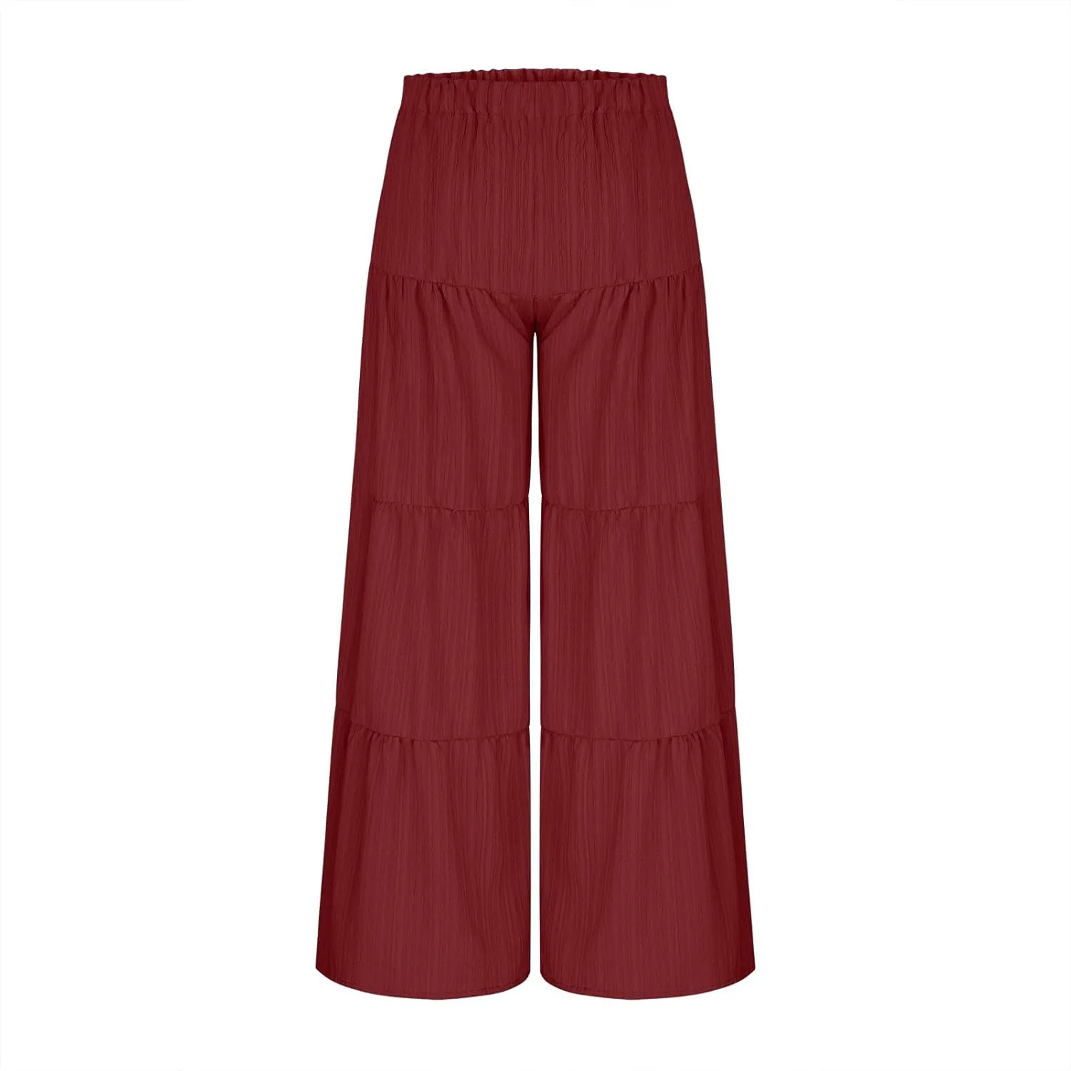JOAU Women's Flowy Boho Elastic High Waist Ruffle Hem Wide Leg Beach Loose Palazzo Pants Summer Baggy Tiered Flared Trousers