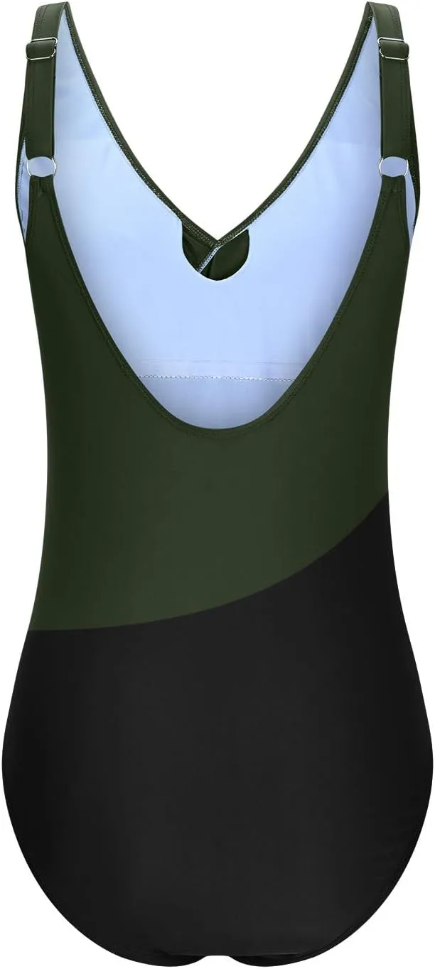 jsaierl Summer Women Slimming Tummy Control One Piece Swimsuits V Neck Ruched High Waisted Bathing Suits 1 Piece Swimwear