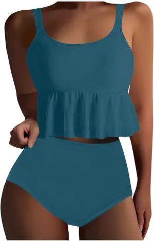 jsaierl Tankini Swimsuits for Women Tummy Control Ruffle Modest 2 Piece Swimwear Beachwear 2025 Summer Vacation Bathing Suits