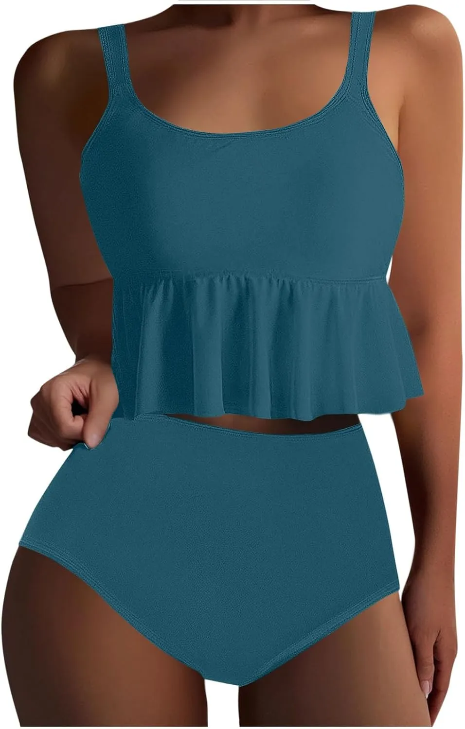 jsaierl Tankini Swimsuits for Women Tummy Control Ruffle Modest 2 Piece Swimwear Beachwear 2025 Summer Vacation Bathing Suits